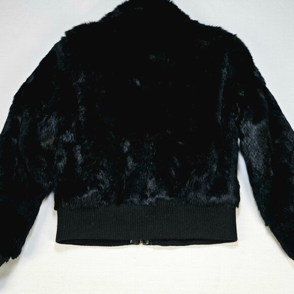 VTG Rabbit Fur Bomber Jacket Maxia Black Medium Wilson Leather Knit Cuff & Hem - Picture 3 of 12